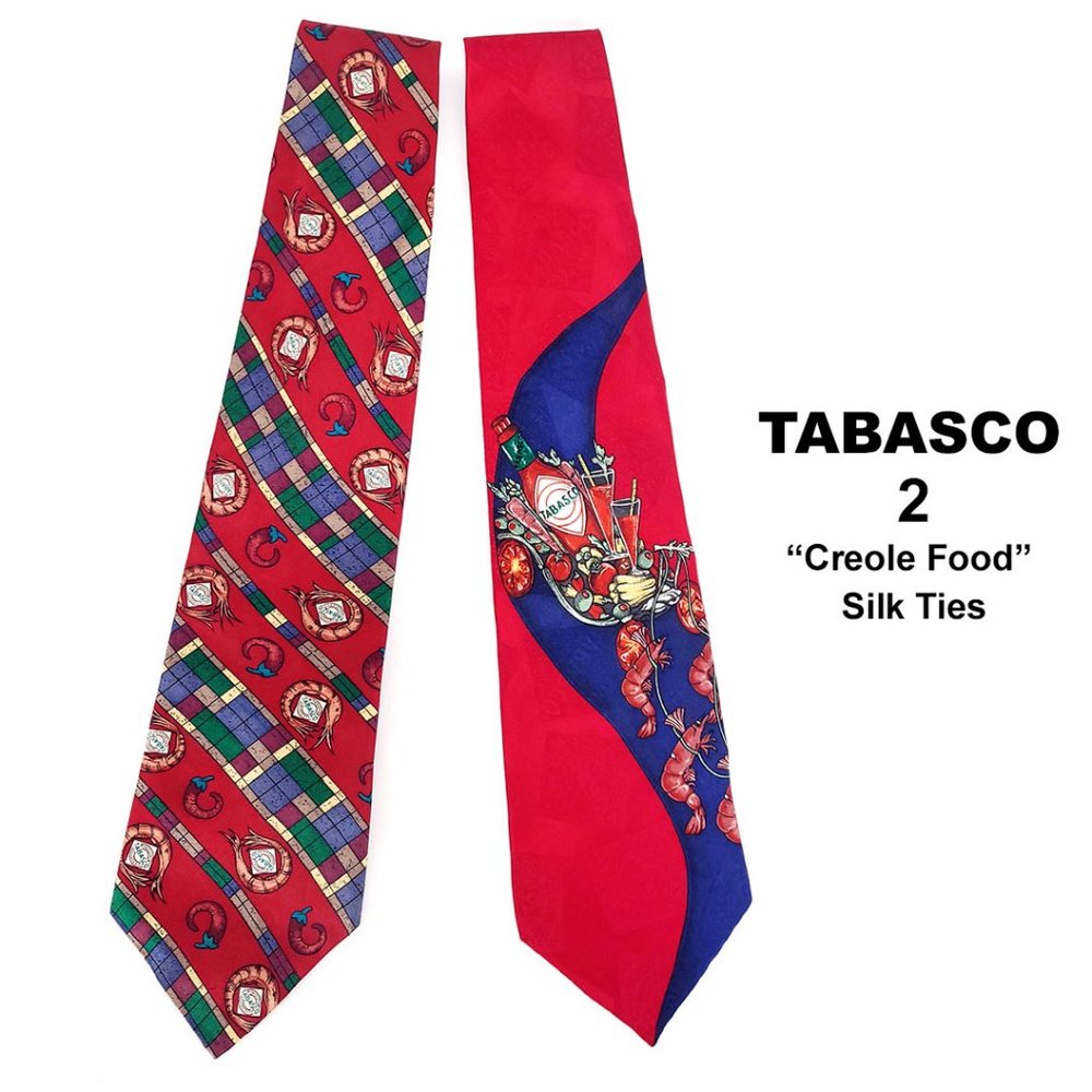 2 Tabasco Silk Ties Creole Food Theme - EUC